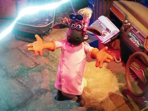 A sheep in a Doctor Frankenstein-like outfit stands in front of a bold of electricity. It's a still from 'Shaun the Sheep: The Beast of Mossy Bottom' - and SWITCH is giving you the chance to win a double pass!