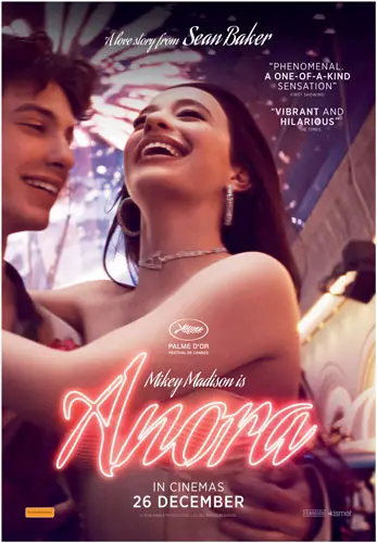 Theatrical poster of the movie 'Anora'.