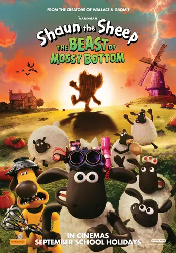 Theatrical poster of the movie 'Shaun the Sheep: The Beast of Mossy Bottom'.
