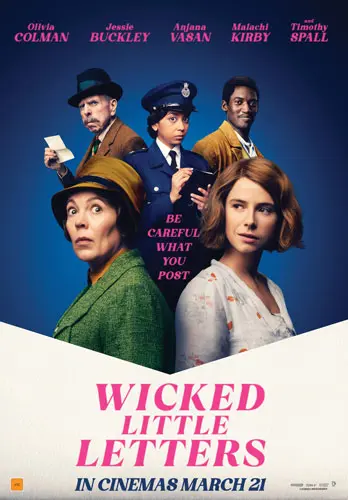 Theatrical poster of the movie 'Wicked Little Letters'.